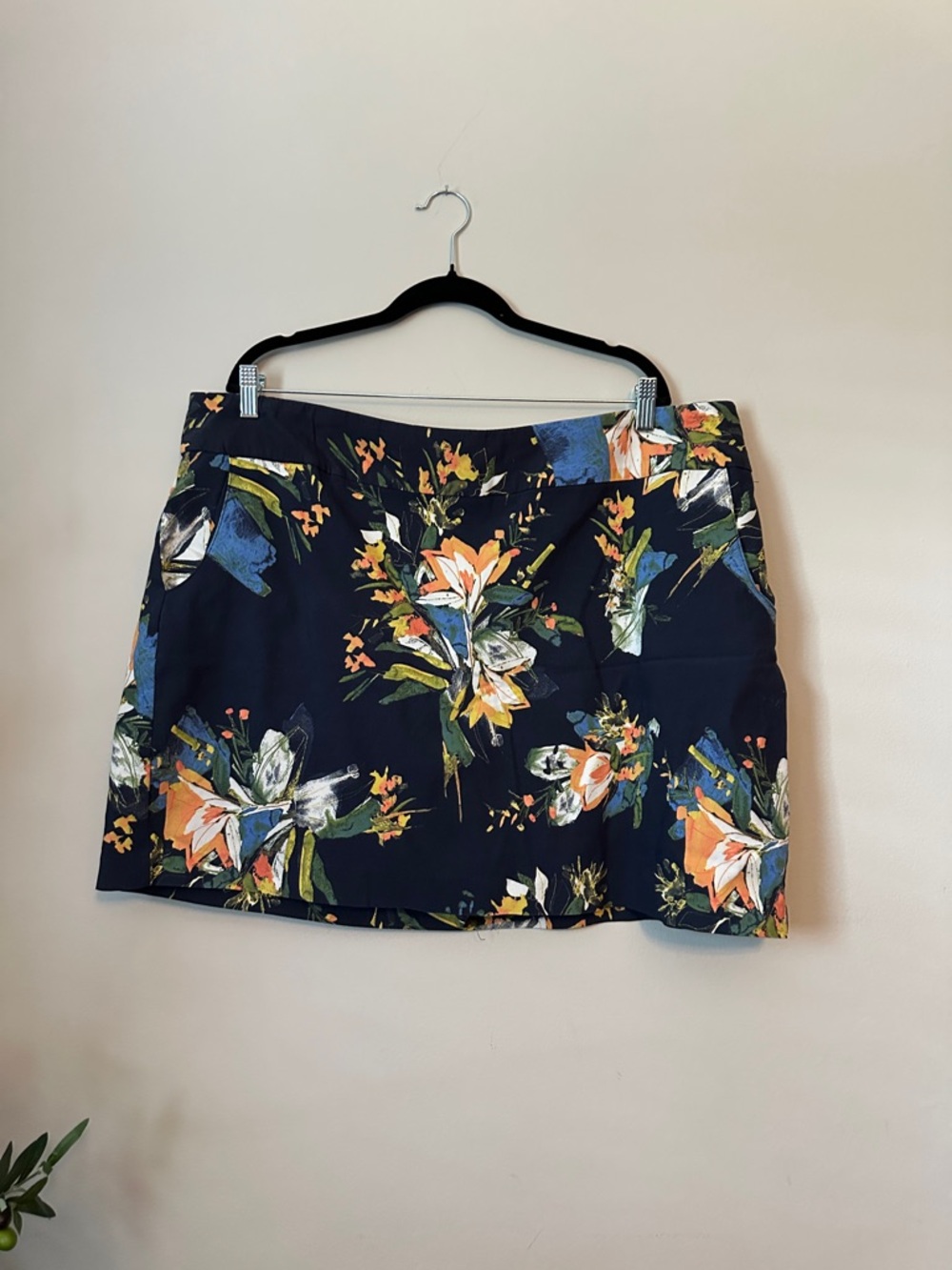 Navy Floral Print Skort with Side Pocket